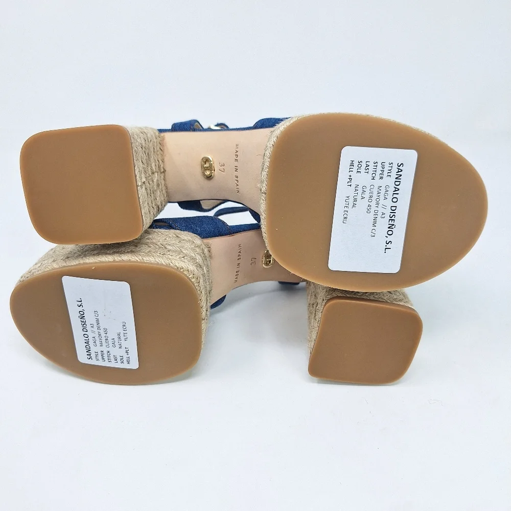 Dee Ocleppo Gaga Mayory Denim Platform Buckle Sandal Braided - Picture 9 of 10
